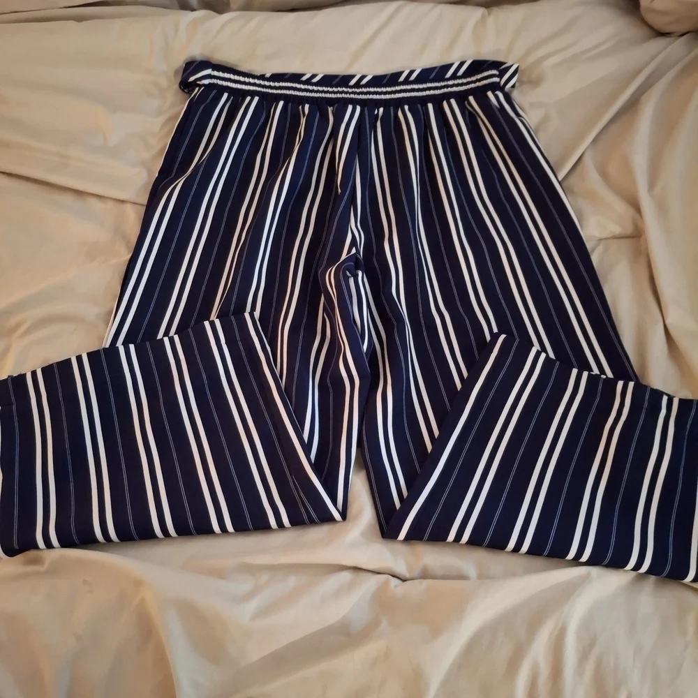 NY Collection Women's Navy and White Striped Palazzo Pants